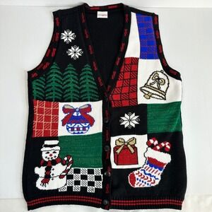 Vintage Holiday Time Ugly Christmas Sweater Vest Fits L/XL Party Festive‎